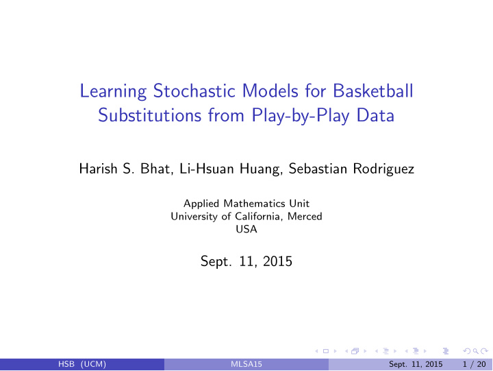 learning stochastic models for basketball substitutions
