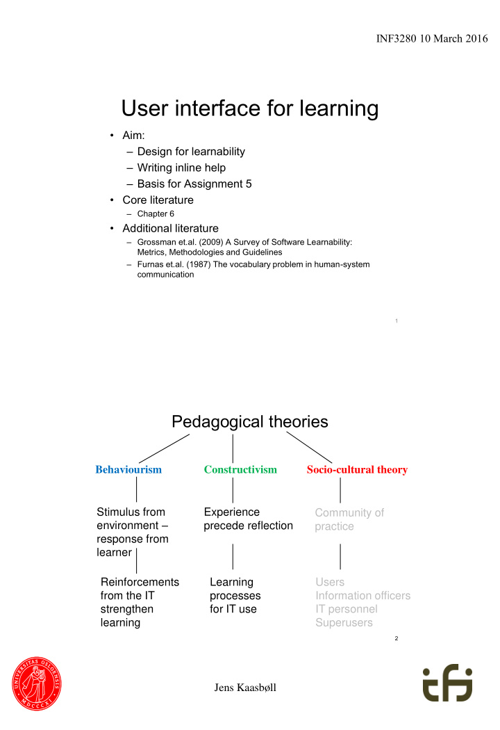 user interface for learning