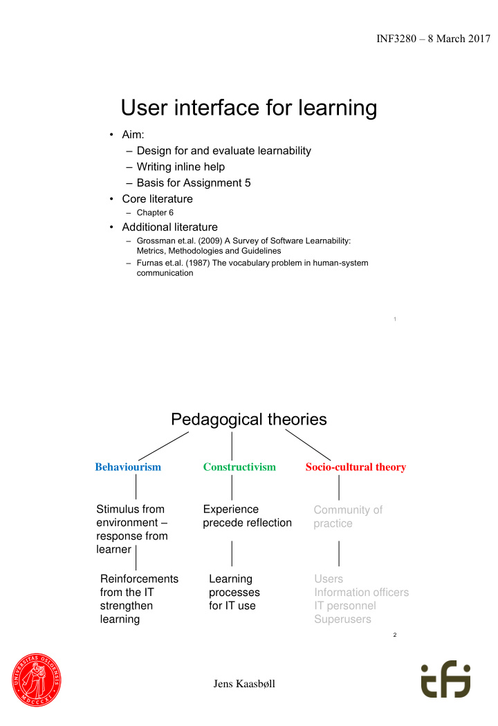 user interface for learning