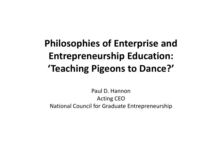 philosophies of enterprise and entrepreneurship education
