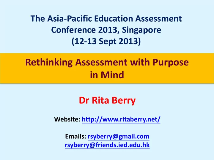 rethinking assessment with purpose in mind dr rita berry