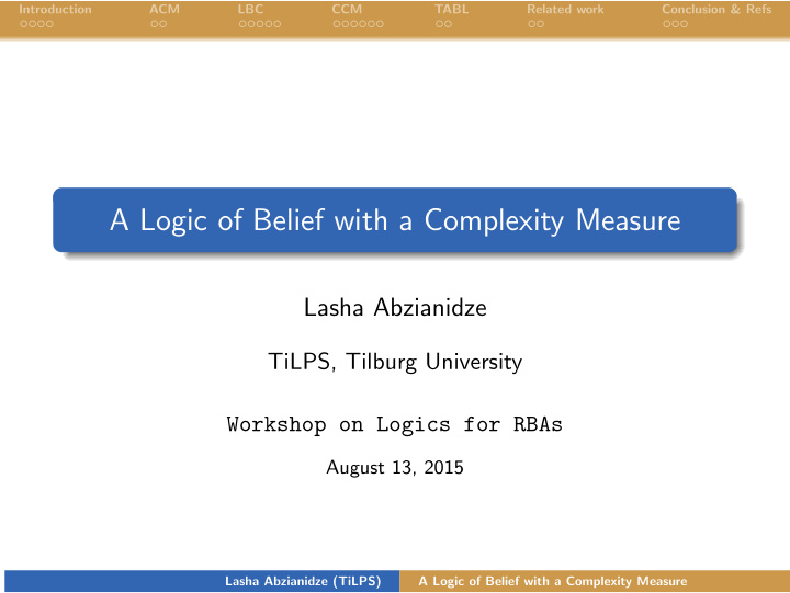 a logic of belief with a complexity measure
