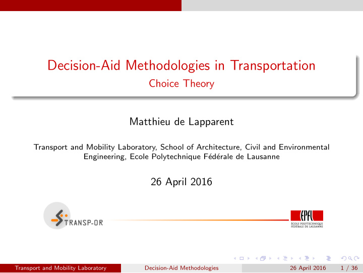 decision aid methodologies in transportation