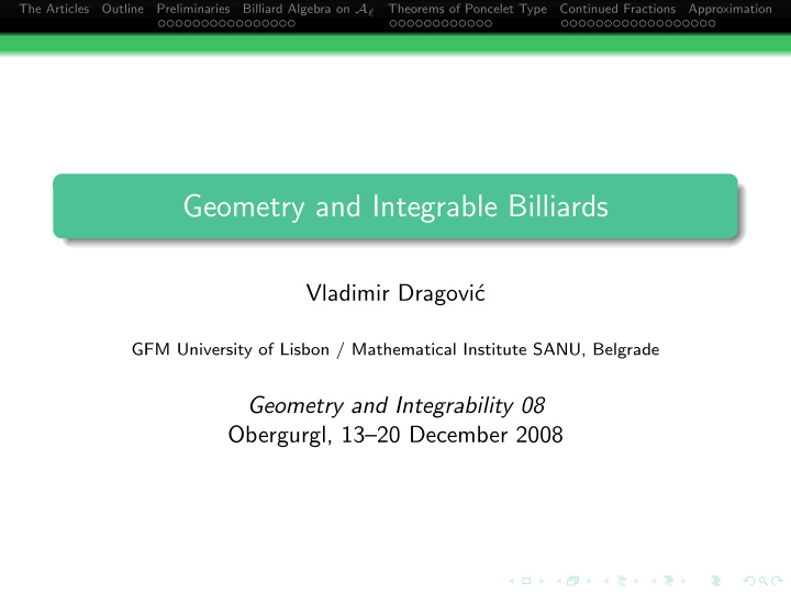 geometry and integrable billiards