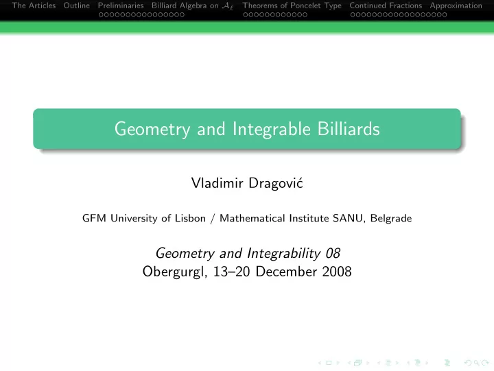 geometry and integrable billiards