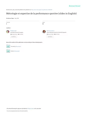 Mtrologie et expertise de la performance sportive (slides in English) Conference Paper  May