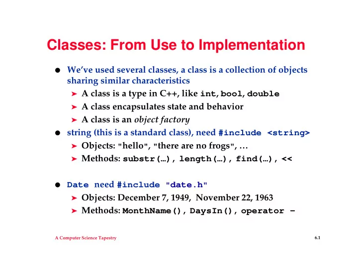 classes from use to implementation