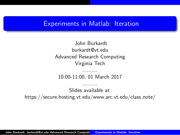 experiments in matlab iteration