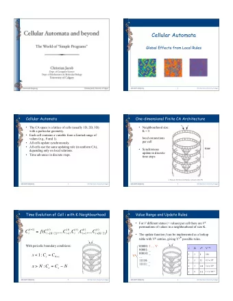 Cellular Automata  Global Effects from Local Rules  2  Christian Jacob, University of Calgary