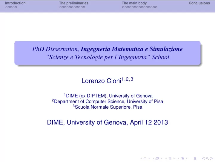 phd dissertation ingegneria matematica e simulazione