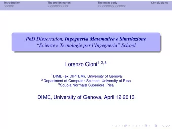 PhD Dissertation, Ingegneria Matematica e Simulazione  Scienze e Tecnologie per