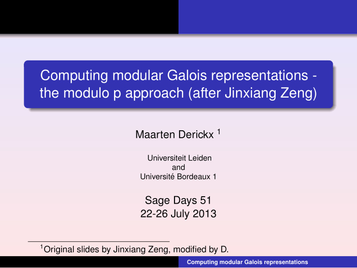 computing modular galois representations the modulo p