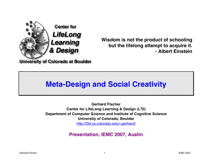 meta design and social creativity gerhard fischer center