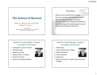 The Science of Burnout  Define compassion fatigue, secondary  traumatic stress, and compassion