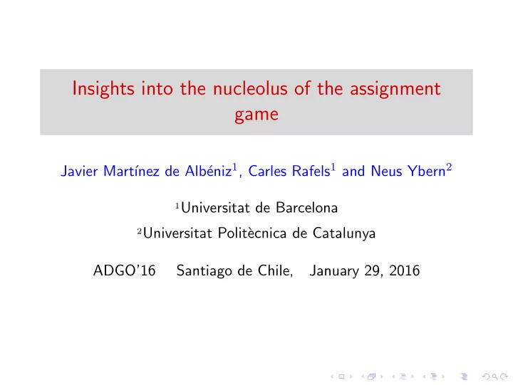 insights into the nucleolus of the assignment game