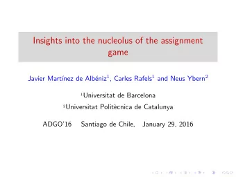 Insights into the nucleolus of the assignment  game eniz 1 , Carles Rafels 1 and Neus Ybern 2