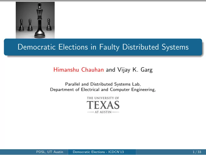 democratic elections in faulty distributed systems