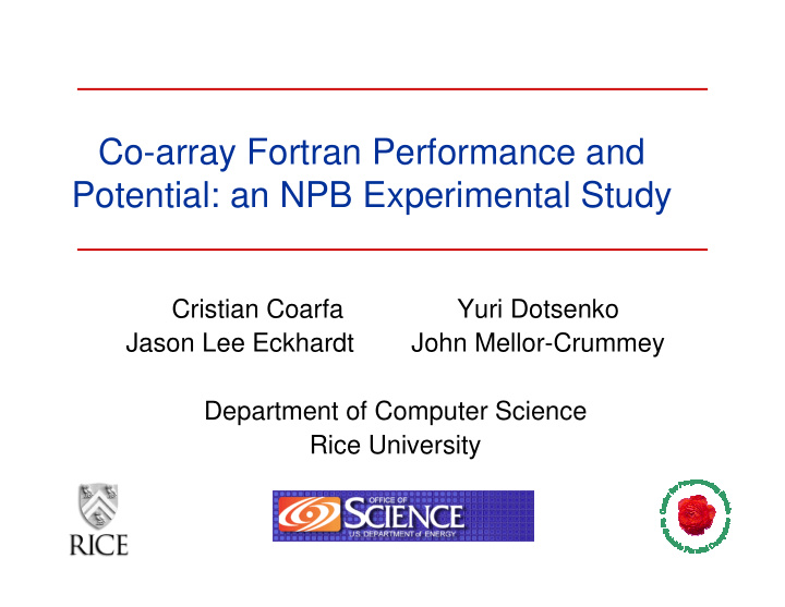 co array fortran performance and potential an npb