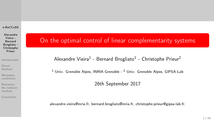 on the optimal control of linear complementarity systems