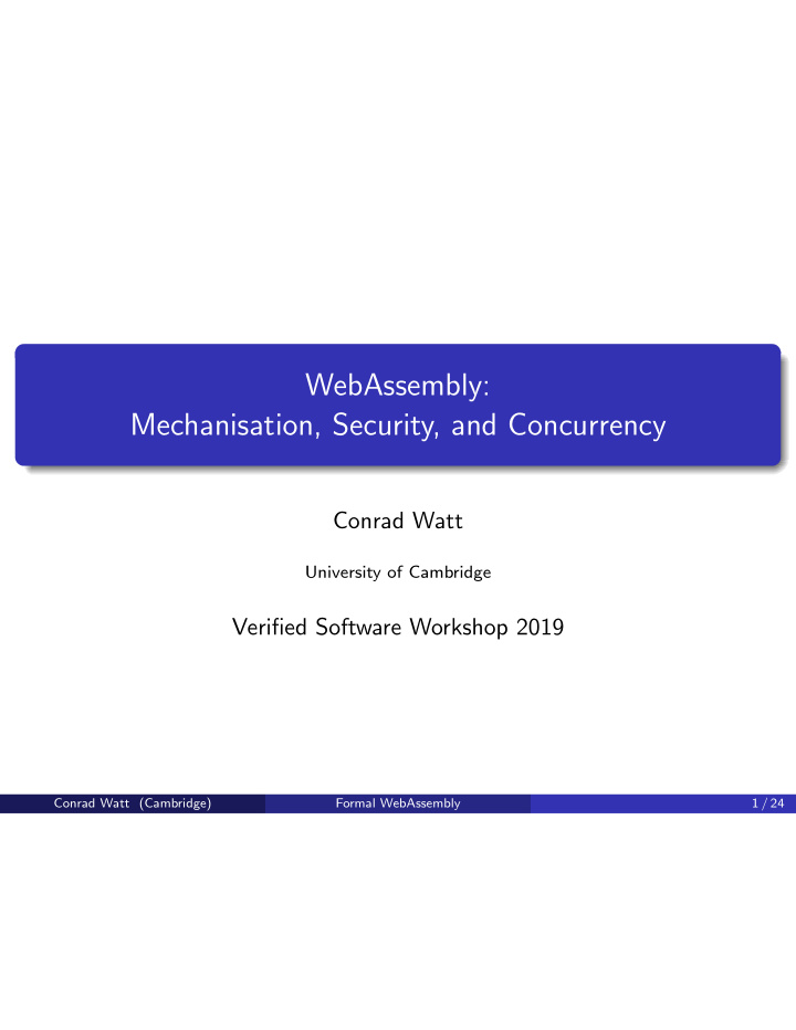 webassembly mechanisation security and concurrency