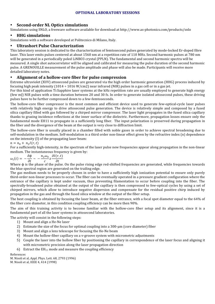optional laboratory sessions