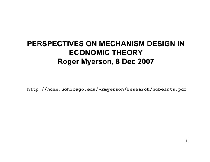 perspectives on mechanism design in economic theory roger