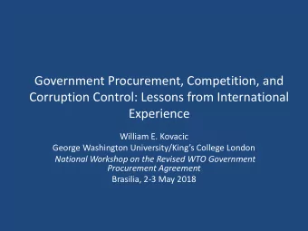 Experience  William E. Kovacic  George Washington University/Kings College London  National