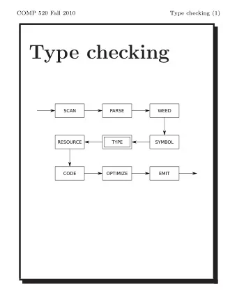Type checking  COMP 520 Fall 2010  Type checking (2) The type checker has severals tasks: