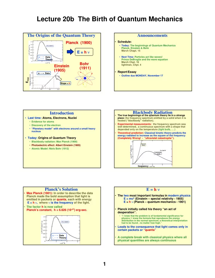 lecture 20b the birth of quantum mechanics