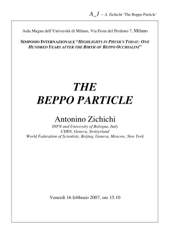 THE  BEPPO PARTICLE  Antonino Zichichi  INFN and University of Bologna, Italy  CERN, Geneva,