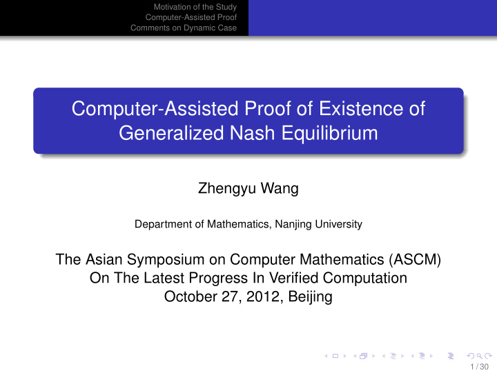 computer assisted proof of existence of generalized nash