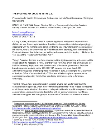THE EVOLVING FOI CULTURE IN THE U.S.  Presentation for the 2012 International Ombudsman Institute