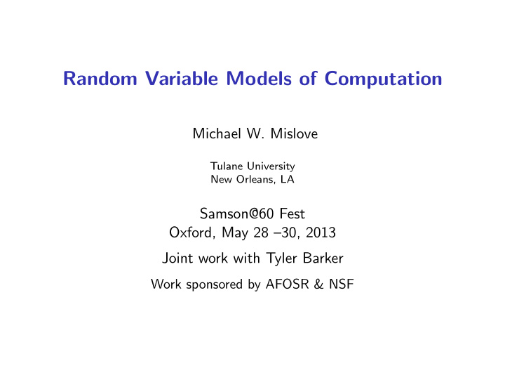 random variable models of computation