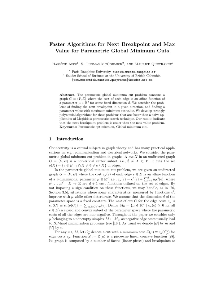 faster algorithms for next breakpoint and max value for