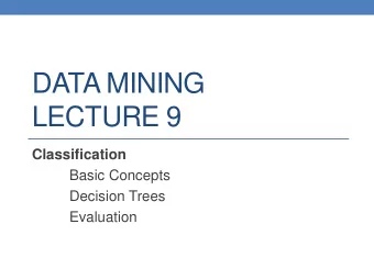 DATA MINING  LECTURE 9  Classification  Basic Concepts  Decision Trees  Evaluation  What is a