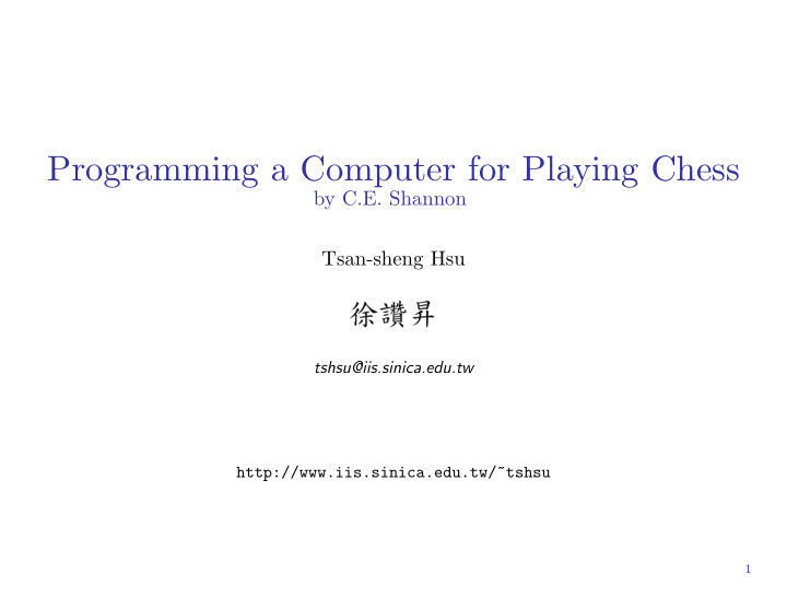 programming a computer for playing chess