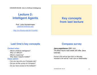 Lecture 2:  Intelligent Agents  Key concepts  from last lecture  Prof. Julia
