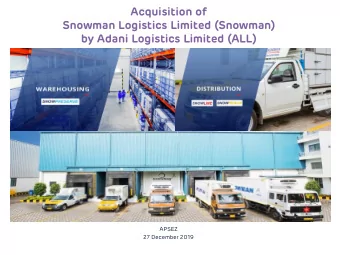 by Adani Logistics Limited (ALL)  APSEZ  27 December 2019  Table of Contents  Executive Summary