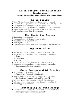 AI in Design: How AI Enables  Designers  Brian Reynolds, President, Big Huge Games  AI in Design  !