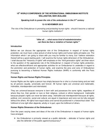 10 th WORLD CONFERENCE OF THE INTERNATIONAL OMBUDSMAN INSTITUTE  WELLINGTON, NEW ZEALAND Speaking