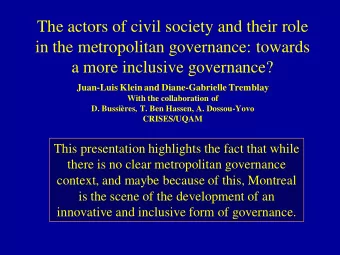 The actors of civil society and their role  in the metropolitan governance: towards  a more