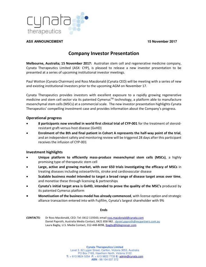 company investor presentation melbourne australia 15