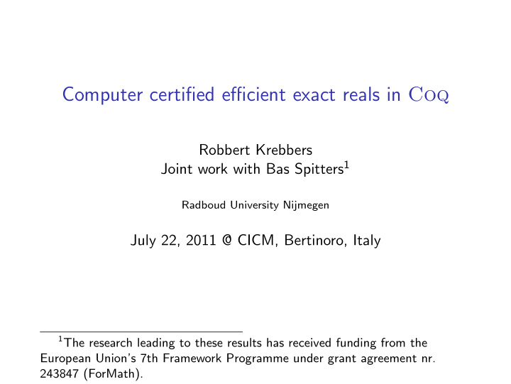 computer certified efficient exact reals in coq