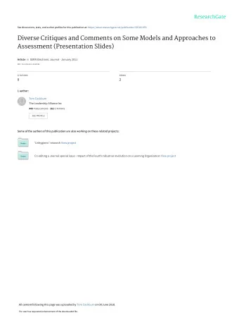 Diverse Critiques and Comments on Some Models and Approaches to  Assessment (Presentation Slides)