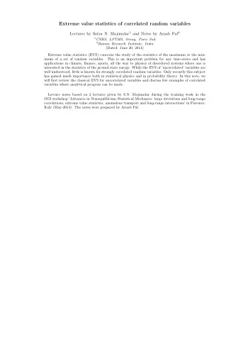 Extreme value statistics of correlated random variables Lectures by Satya N. Majumdar 1 and Notes