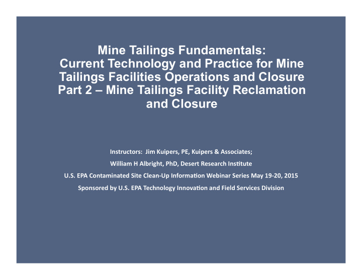 mine tailings fundamentals current technology and
