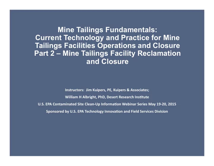 mine tailings fundamentals current technology and