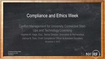 Compliance and Ethics Week  Conflict Management for University Connected Start-  Ups and Technology