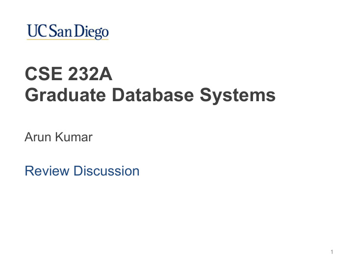 cse 232a graduate database systems