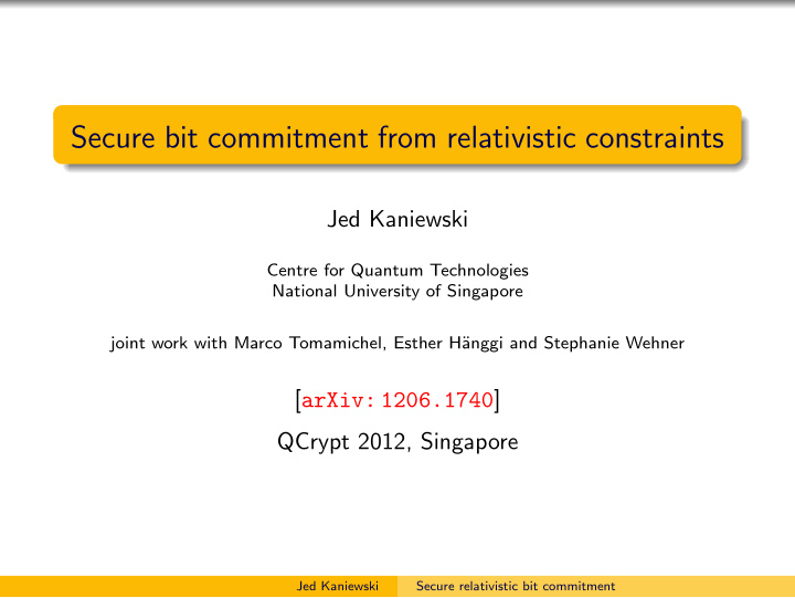 secure bit commitment from relativistic constraints